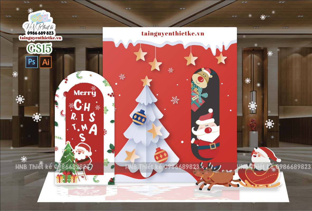 (File thiết kế) – Trang trí Giáng sinh – Trang trí Noel – Merry Christmas – Decor cơ quan, trường học, trung tâm mua sắm, sảnh chung cư, nhà hàng, khách sạn, quán cà phê…  