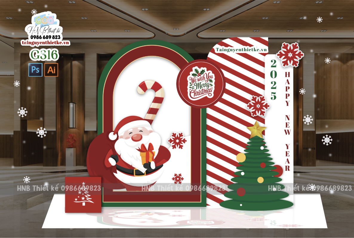 (File thiết kế) – Trang trí Giáng sinh – Trang trí Noel – Merry Christmas – Decor cơ quan, trường học, trung tâm mua sắm, sảnh chung cư, nhà hàng, khách sạn, quán cà phê…  