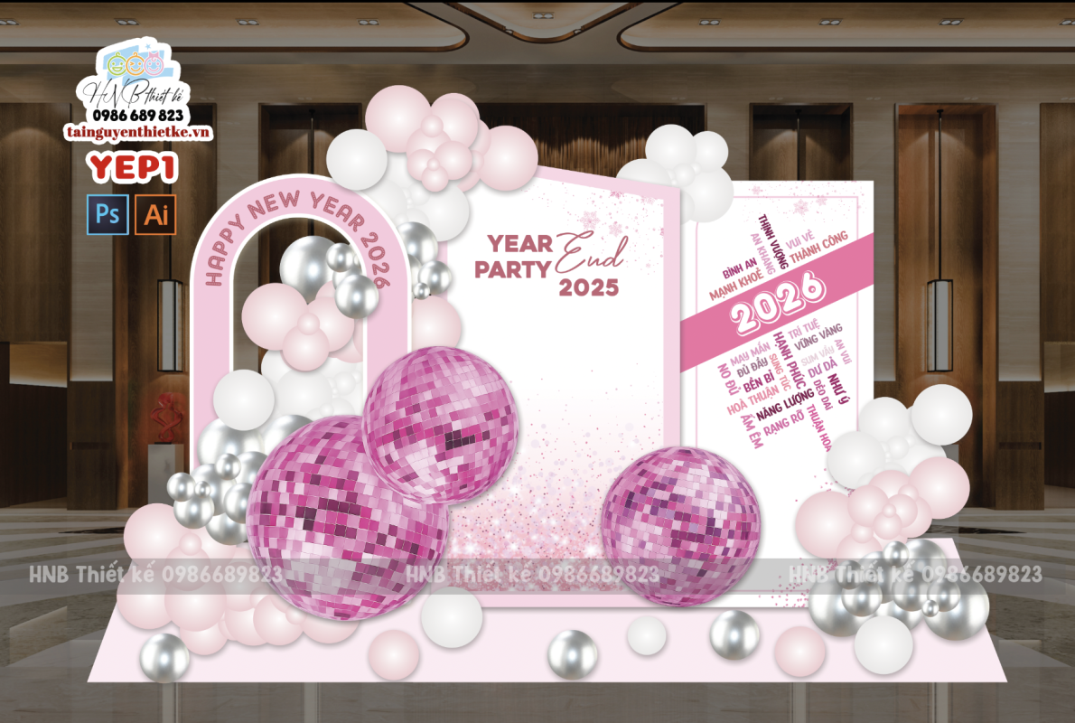 Mẫu Backdrop liên hoan tổng kết cuối năm – Backdrop Year End Party – Tổng kết cuối năm công ty, doanh nghiệp….