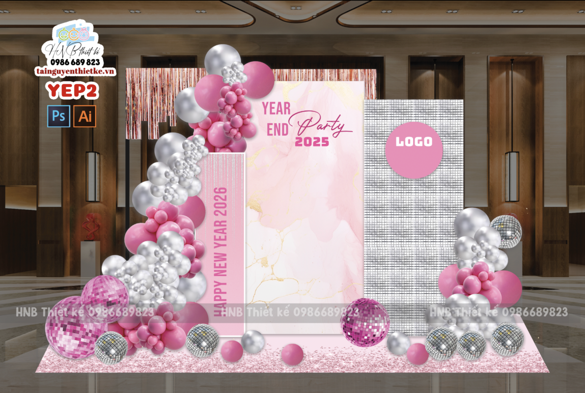 Mẫu Backdrop liên hoan tổng kết cuối năm – Backdrop Year End Party – Tổng kết cuối năm công ty, doanh nghiệp….