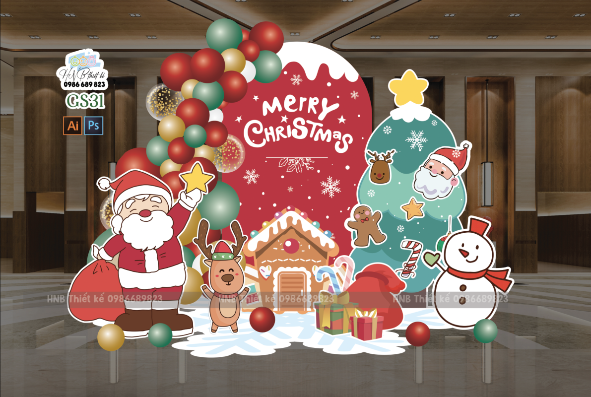 (File thiết kế) – Trang trí Giáng sinh – Trang trí Noel – Merry Christmas – Decor cơ quan, trường học, trung tâm mua sắm, sảnh chung cư, nhà hàng, khách sạn, quán cà phê…
