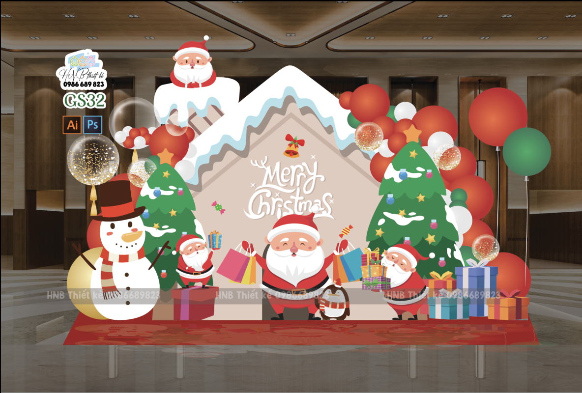 (File thiết kế) – Trang trí Giáng sinh – Trang trí Noel – Merry Christmas – Decor cơ quan, trường học, trung tâm mua sắm, sảnh chung cư, nhà hàng, khách sạn, quán cà phê…