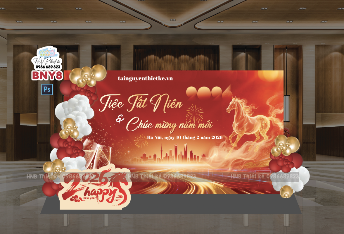 (File thiết kế) – Trang trí tết Nguyên Đán – Backdrop Tết  – Decor cơ quan, trường học, trung tâm mua sắm, sảnh chung cư, nhà hàng, khách sạn, quán cà phê… 