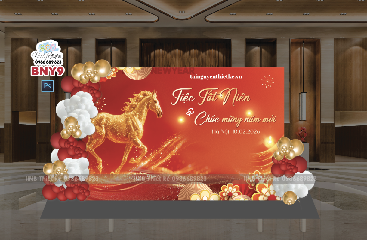 (File thiết kế) – Trang trí tết Nguyên Đán – Backdrop Tết  – Decor cơ quan, trường học, trung tâm mua sắm, sảnh chung cư, nhà hàng, khách sạn, quán cà phê… 
