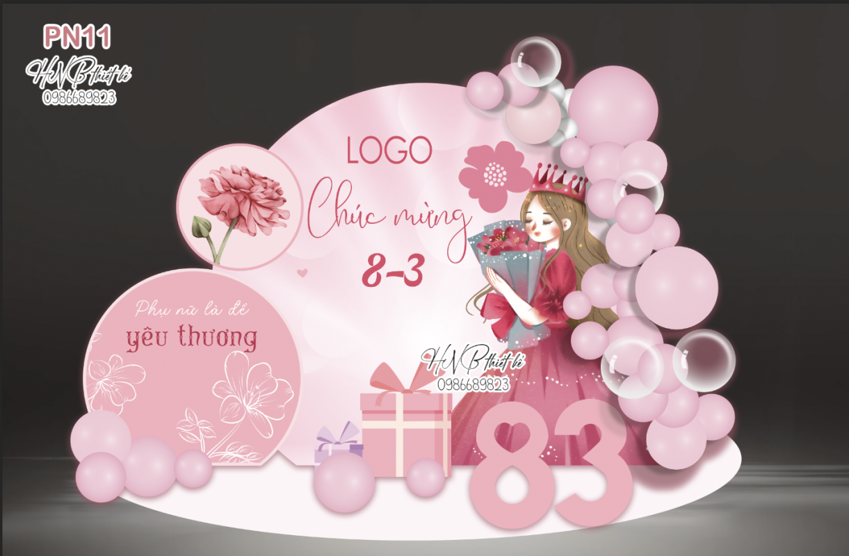 (File thiết kế) Backdrop chào mừng ngày Quốc tế Phụ nữ 8 tháng 3 trang trí công ty, nhà hàng, cơ quan, sảnh chung cư, trường học, quán cà phê…