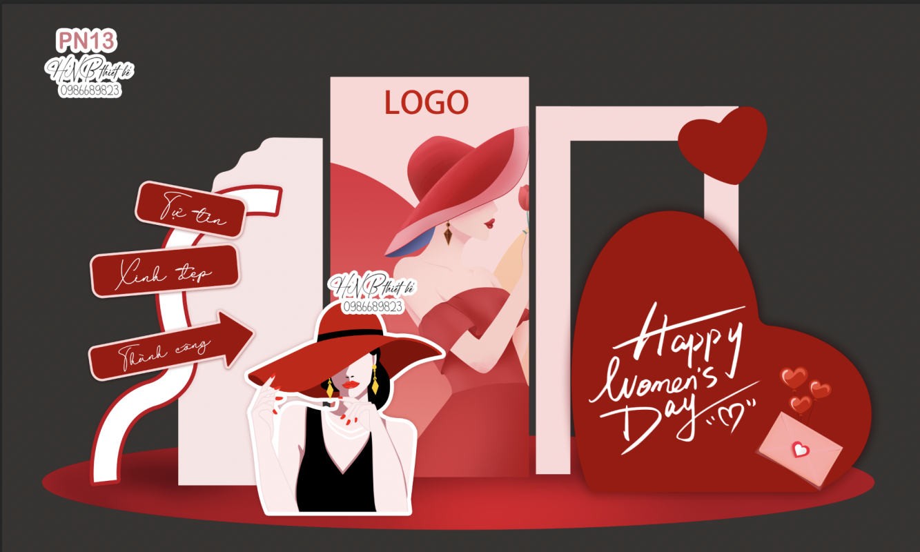 (File thiết kế) Backdrop chào mừng ngày Quốc tế Phụ nữ 8 tháng 3 trang trí công ty, nhà hàng, cơ quan, sảnh chung cư, trường học, quán cà phê…