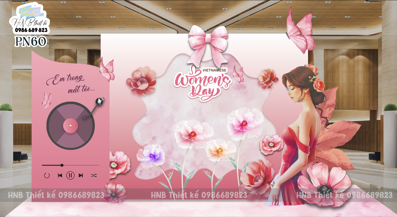 (File thiết kế) Backdrop chào mừng ngày Quốc tế Phụ nữ 8 tháng 3 trang trí công ty, nhà hàng, cơ quan, sảnh chung cư, trường học, quán cà phê…