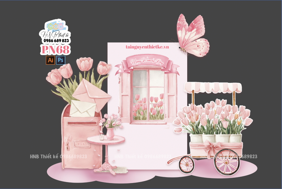 (File thiết kế) Backdrop chào mừng ngày Quốc tế Phụ nữ 8 tháng 3 trang trí công ty, nhà hàng, cơ quan, sảnh chung cư, trường học, quán cà phê…