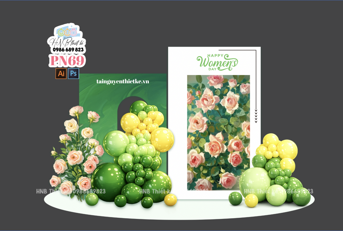 (File thiết kế) Backdrop chào mừng ngày Quốc tế Phụ nữ 8 tháng 3 trang trí công ty, nhà hàng, cơ quan, sảnh chung cư, trường học, quán cà phê…