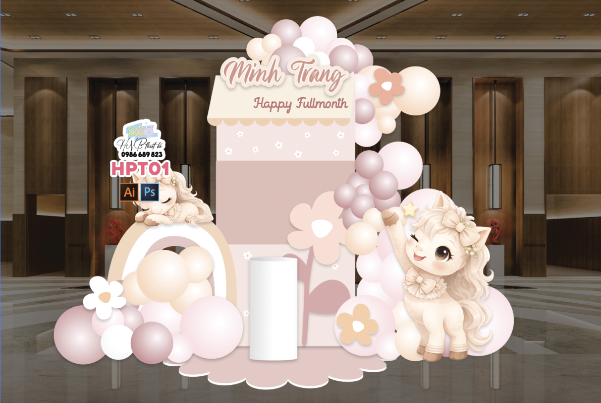 Tiệc đầy tháng – Tiệc sinh nhật em bé tuổi Ngựa màu be pastel xinh xắn