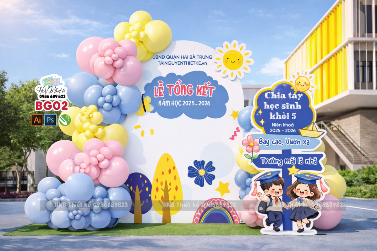 (File thiết kế) Backdrop trang trí lễ bế giảng – tổng kết – tốt nghiệp