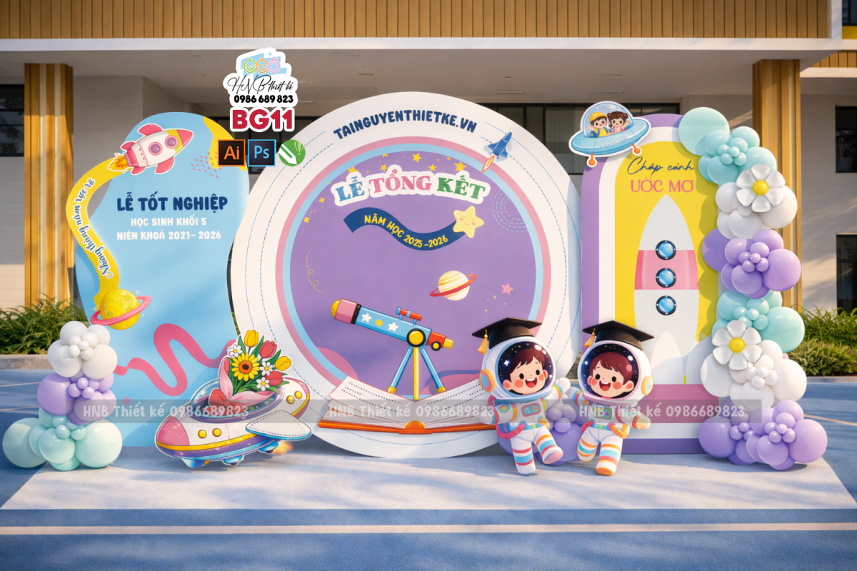 (File thiết kế) Backdrop trang trí lễ bế giảng – tổng kết – tốt nghiệp