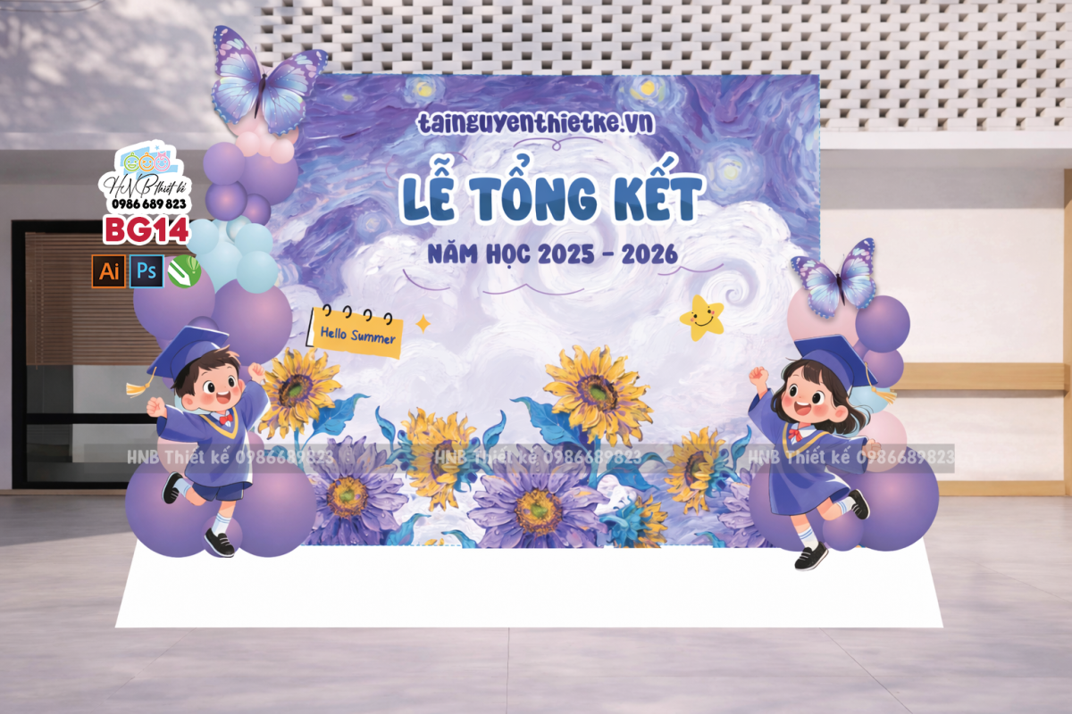 (File thiết kế) Backdrop trang trí lễ bế giảng – tổng kết – tốt nghiệp