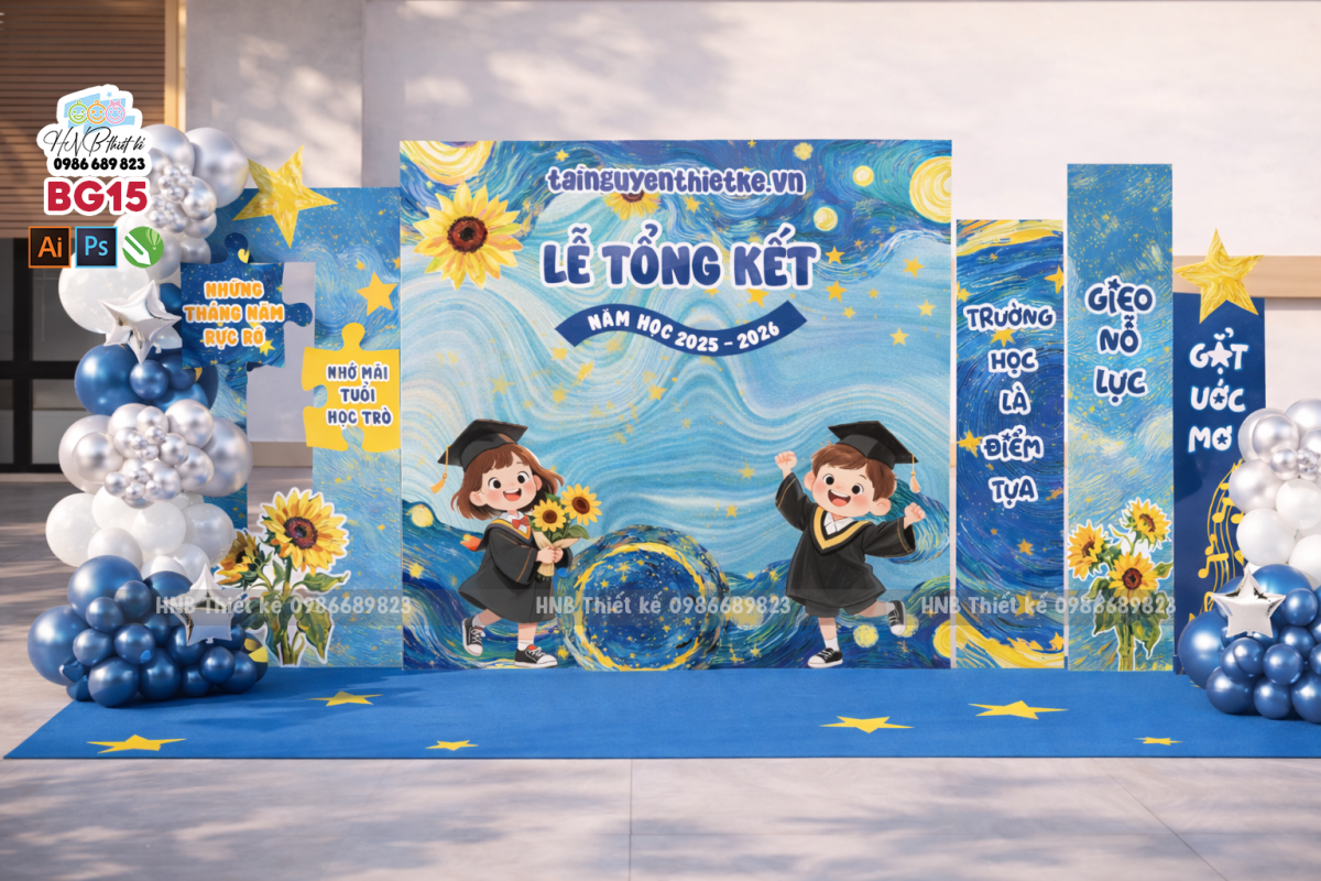 (File thiết kế) Backdrop trang trí lễ bế giảng – tổng kết – tốt nghiệp