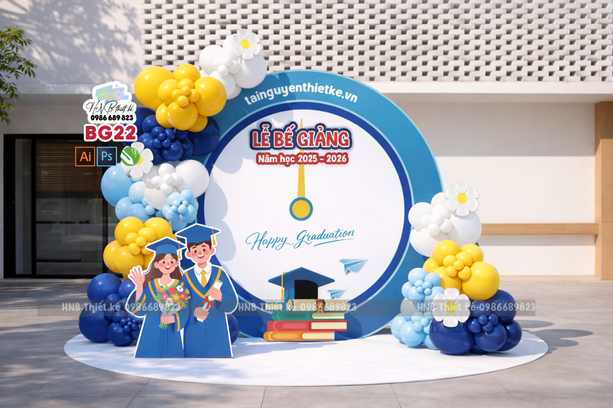 (File thiết kế) Backdrop trang trí lễ bế giảng – tổng kết – tốt nghiệp