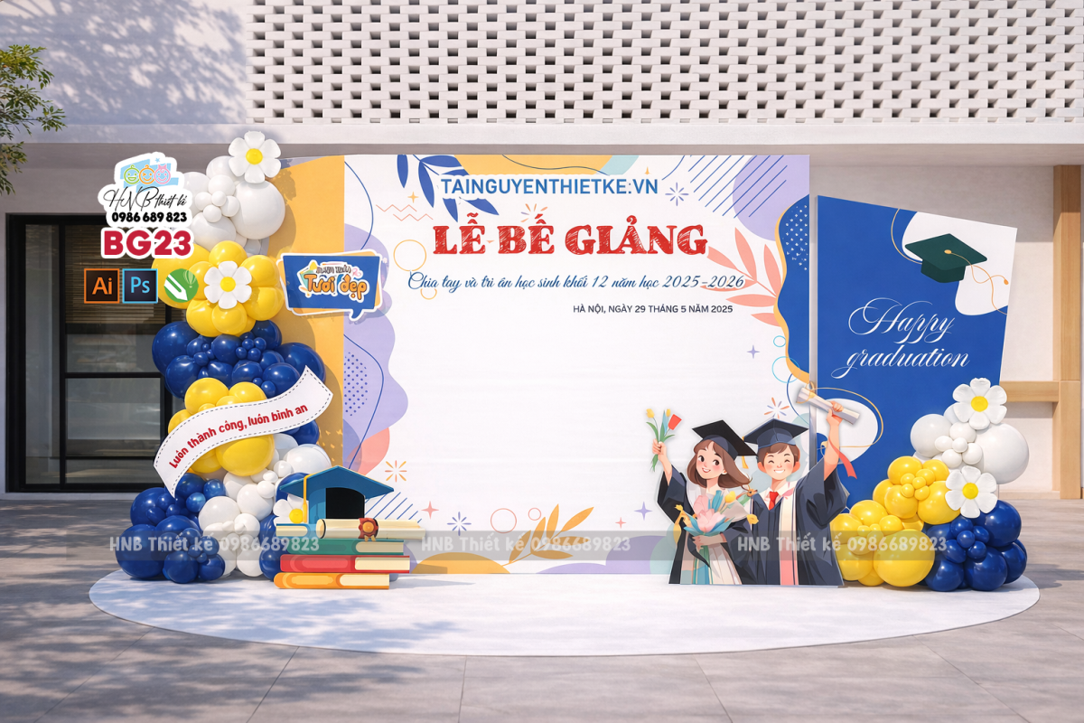 (File thiết kế) Backdrop trang trí lễ bế giảng – tổng kết – tốt nghiệp