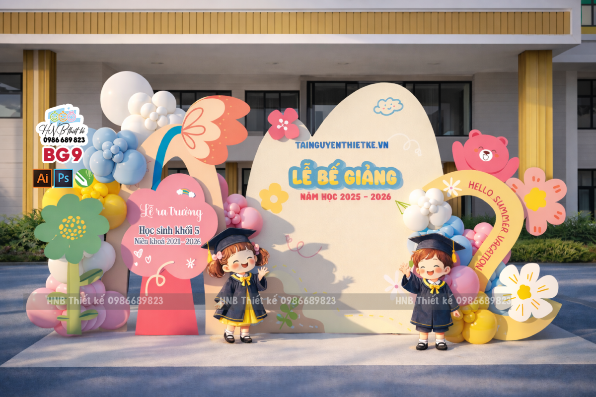 (File thiết kế) Backdrop trang trí lễ bế giảng – tổng kết – tốt nghiệp