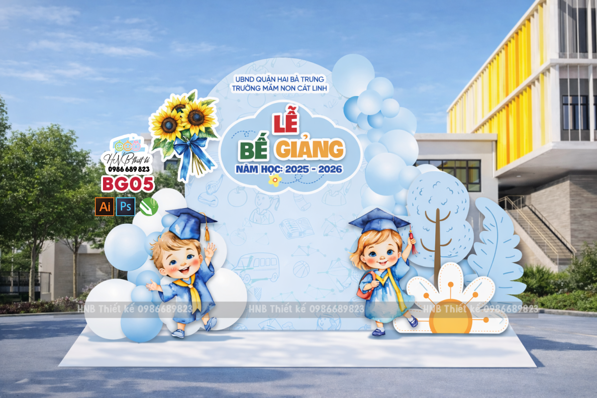 (File thiết kế) Backdrop trang trí lễ bế giảng – tổng kết – tốt nghiệp